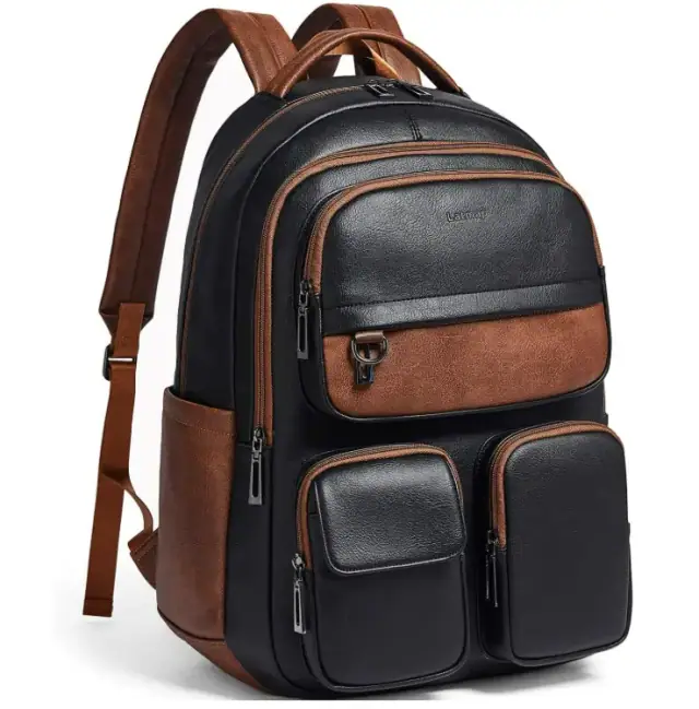 Latmap black-and-brown vegan-leather backpack purse for a 17-inch laptop