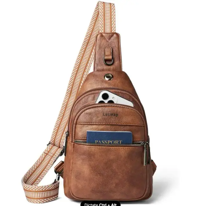 Latmap 7L brown faux-leather sling and crossbody bag