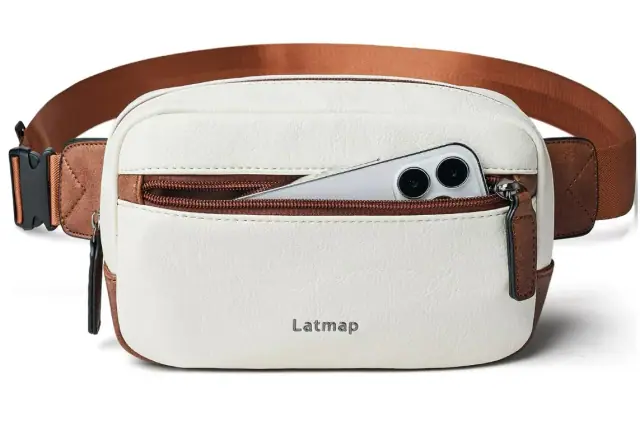 Latmap 2L beige faux-leather fanny pack and belt bag