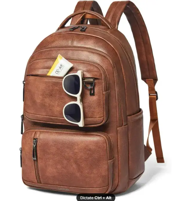 Latmap brown vegan-leather backpack for a 17-inch laptop